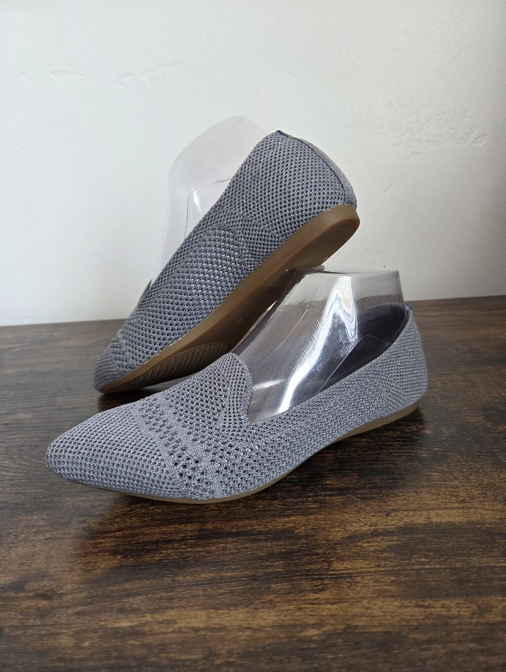 Gray Knit Pointed Toe Ballet Flat Shoes Slip On Preppy Comfy Office School 6 - Picture 2 of 9